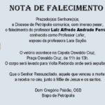 Diocese manifesta pesar pela morte do Professor Lafer