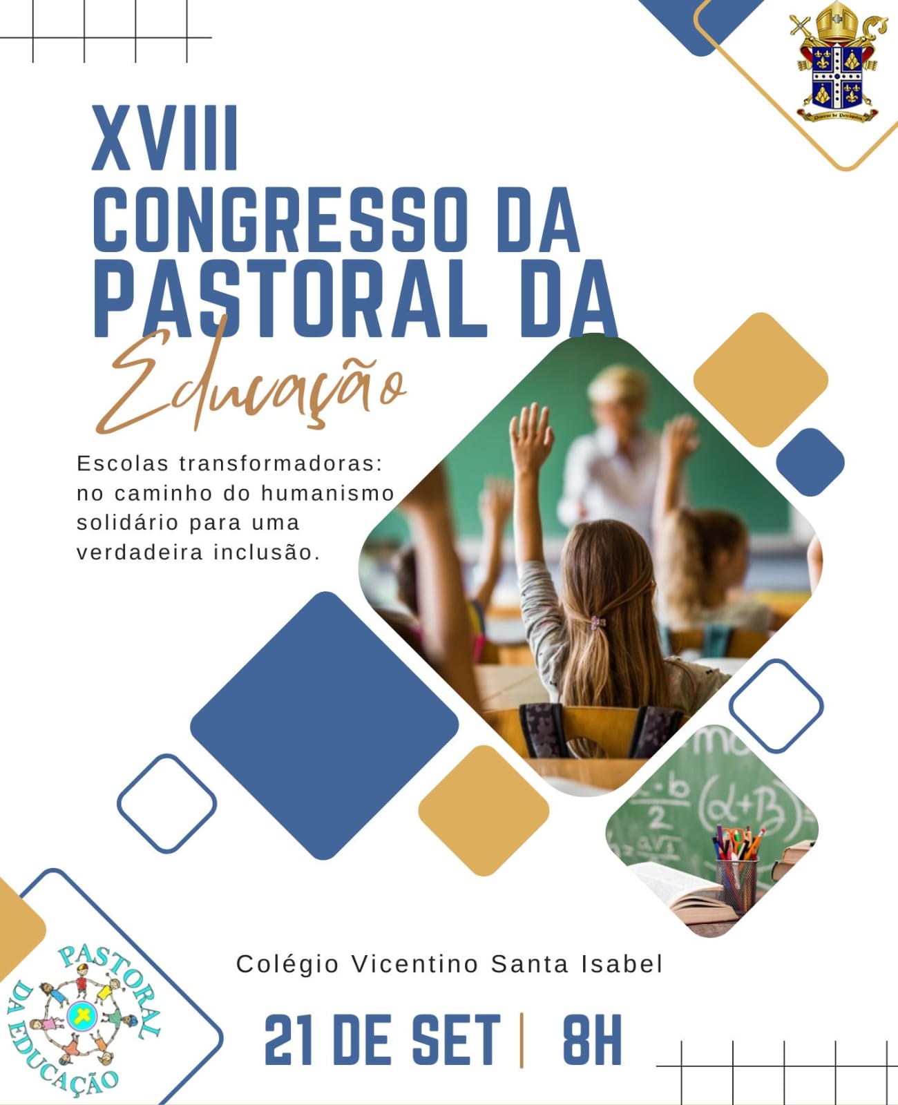 Congresso da Pastoral da Educação acontece no sábado, dia 21 de setembro