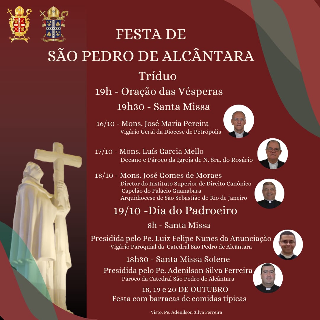 Festa do padroeiro de Petrópolis, São Pedro de Alcântara, começa com tríduo de oração