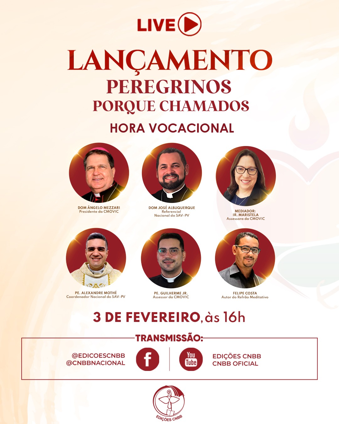 Live para lançamento do livro “Hora Vocacional – Peregrinos Porque Chamados”