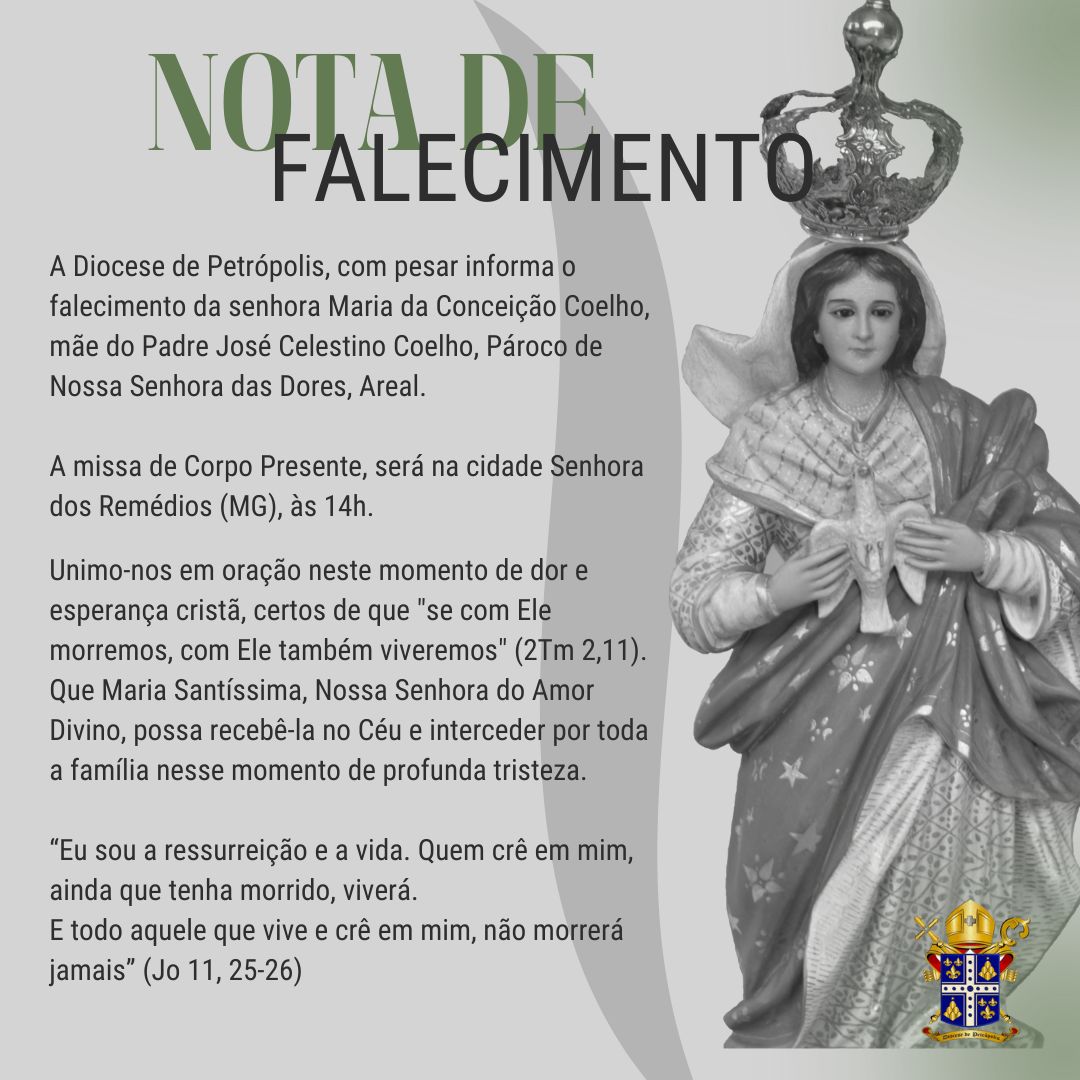 Nota de falecimento: morreu a senhora Maria da Conceição Coelho, mãe do Padre Celestino